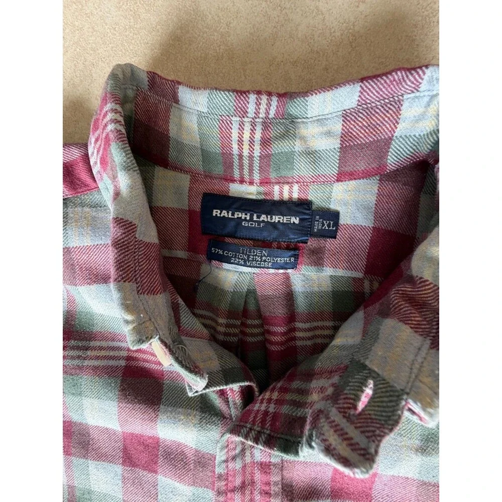 Ralph Lauren Golf Tilden Mens XL Plaid Button Down Shirt Long Sleeve Pony Logo